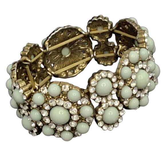 VTG Light Gray Flower Bracelet 6.5" Stretch Icy Rhinestone Formal Cottagecore - Picture 5 of 6